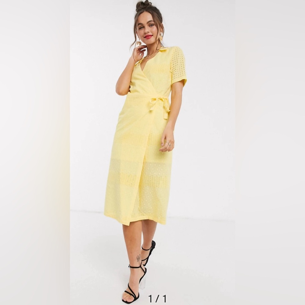 Paper Dolls Textured Wrap Dress in Lemon